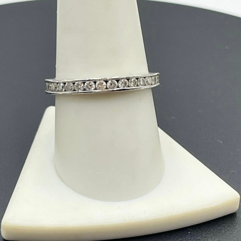 SW Signed Sterling Silver CZ Full Eternity Band Ring‎ Sz 9.5